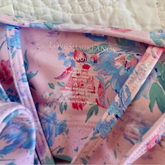 LoveShackFancy x Bandier Pink and Blue Floral Sports bra Apparel - Picture 4 of 5